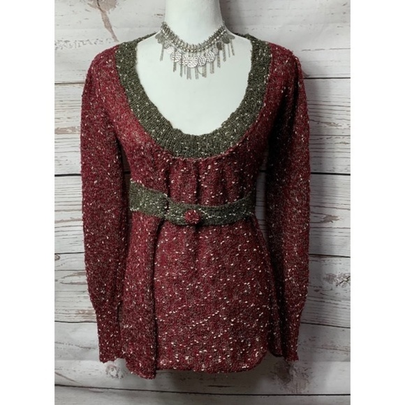 BKE Popcorn Belted Scoop Neck Sweater - Picture 1 of 6